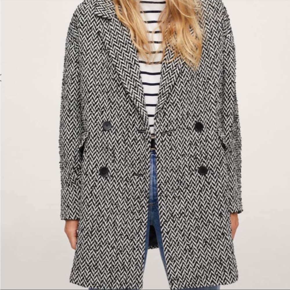 Mango Double Breasted Herringbone Coat